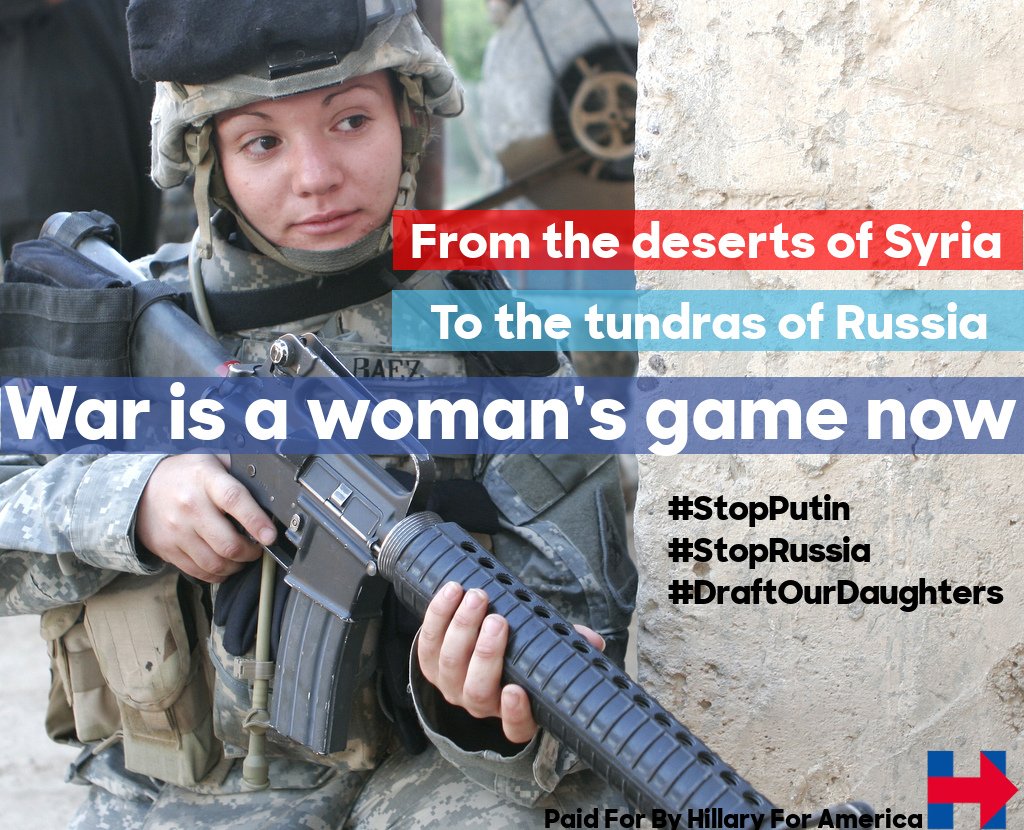 Killary4Prison7's tweet photo. Tired of people talking about #ClintonCrimes? #EnlistForHillary and #FightForHer! Let's start a war with Russia! #DraftOurDaughters! https://t.co/f3tdwmvUp3