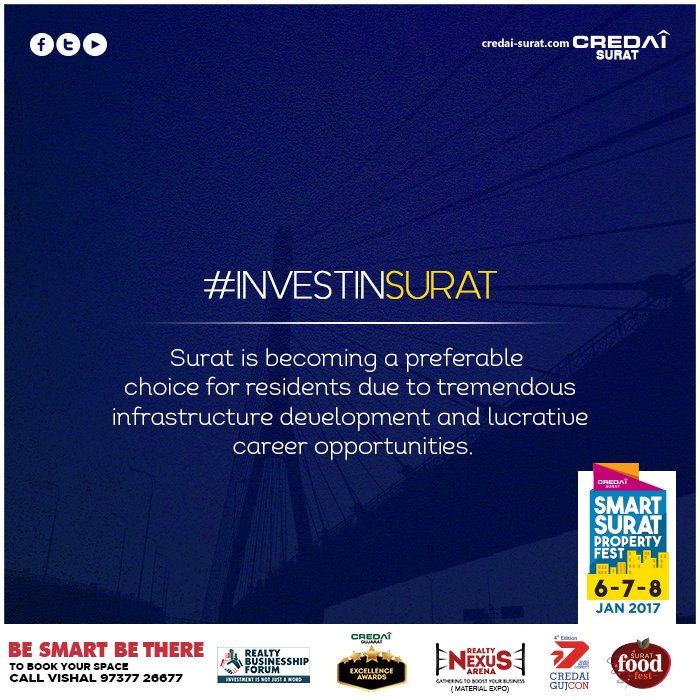 credaisurat's tweet photo. #InvestInSurat
Surat is now considered as to be the hub of opportunities, with career opportunities, it is the right time to invest in Surat https://t.co/GqUdEbBvPM