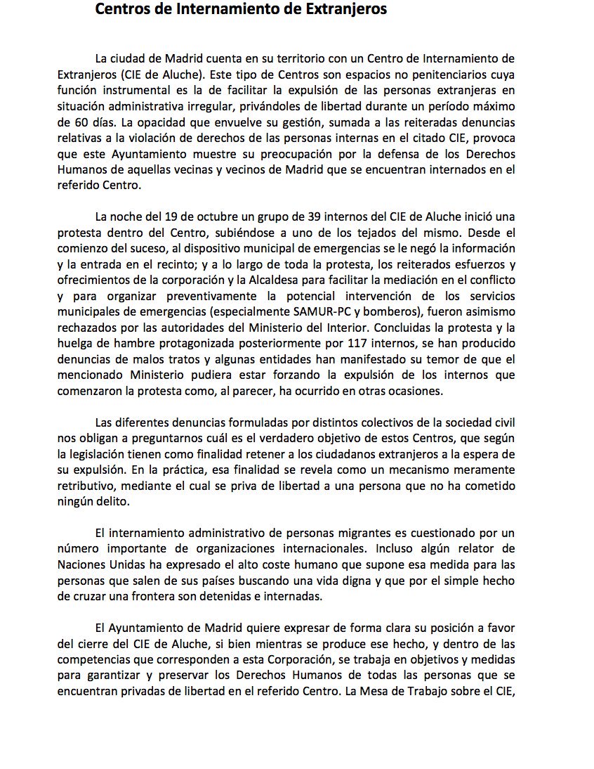 MADRID's tweet photo. Aprobada la moción de urgencia sobre el CIE de Aluche en #PlenoMadrid https://t.co/n0YAupa6ZG