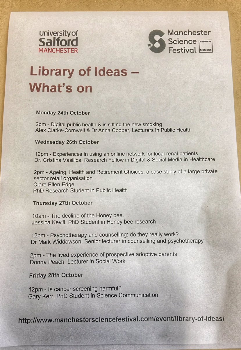DrGaryKerr's tweet photo. At the @SalfordUni @TheLibraryUoS #msf16 #LibraryOfIdeas about to give a controversial talk on cancer screening ππππππππππ https://t.co/kLPBhxt1Dg