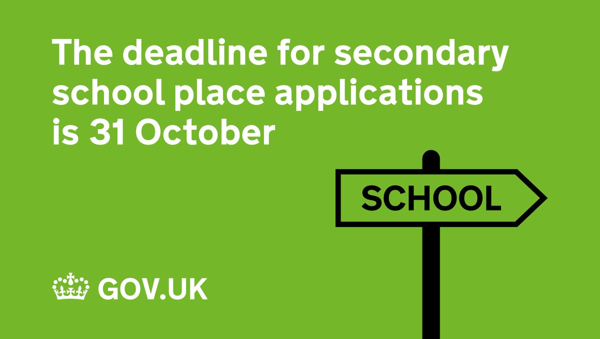 The deadline for secondary school place applications is 31 October