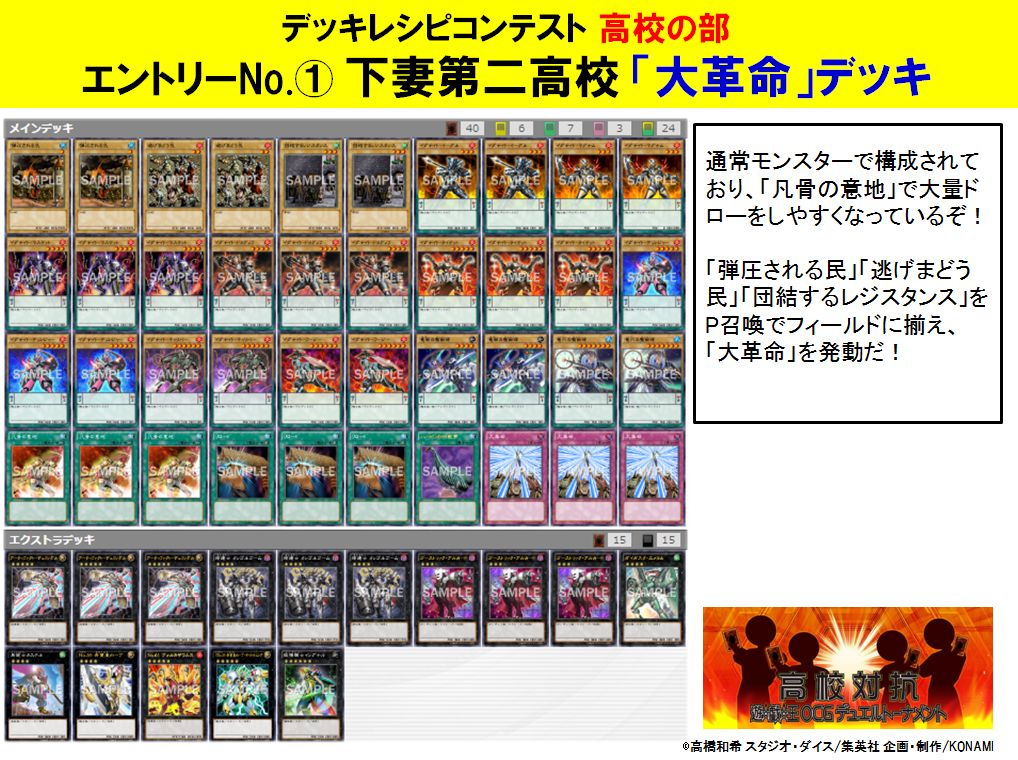 公式 遊戯王ocg Pa Twitter デッキレシピコンテスト高校の部 先日 関東で開催された学校対抗イベントに参加してくれた高校生チームが考えてくれたデッキレシピをこのあとのツイートで投票を開始 するぞ 画像を見てぜひ投票に参加してほしいぞ レッツ 投票 公式 遊戯王ocg Pa Twitter デッキレシピコンテスト高校の部 先日 関東で開催された学校対抗イベントに参加してくれた高校生チームが考えてくれたデッキレシピをこのあとのツイートで投票を開始 するぞ 画像を見てぜひ投票に参加してほしいぞ レッツ 投票