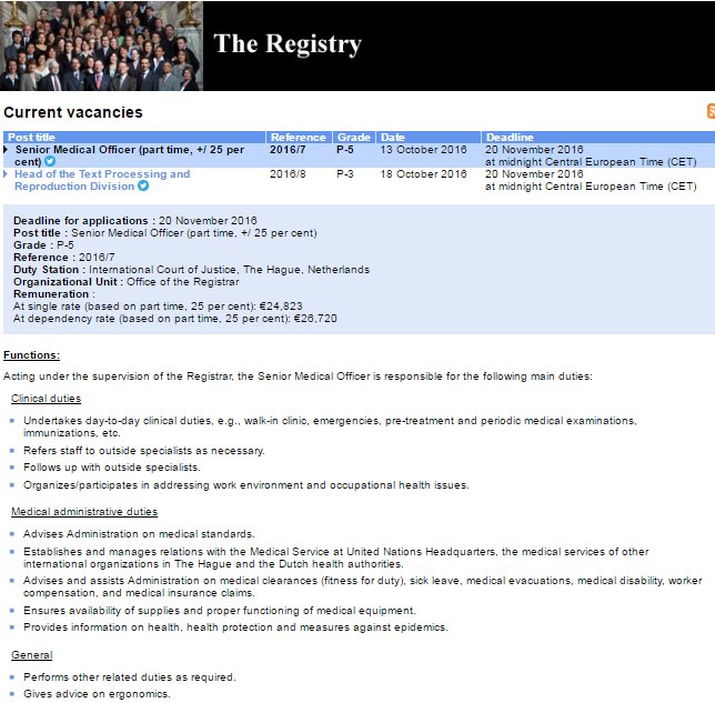 Cij Icj On Twitter Icj Jobs Senior Medical Officer P5 Part Time 25 Deadline For Applications 20 November 2016 Https T Co Ybyedssq4l Https T Co Ke6benrjoi