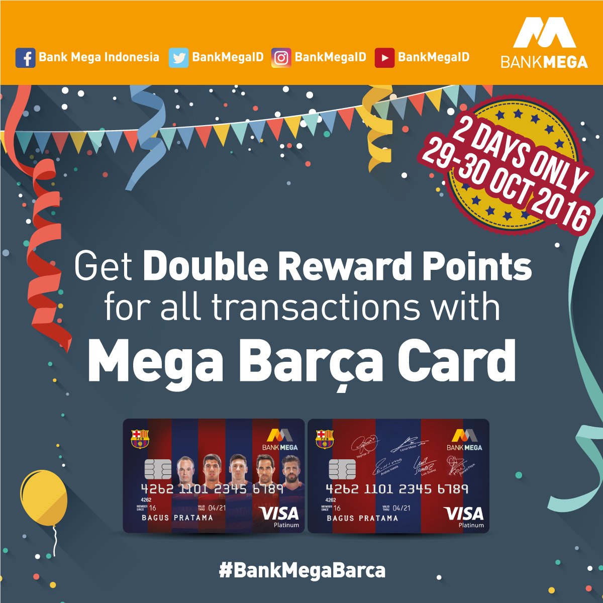 BankMegaID's tweet photo. Rayakan kemenangan FC Barcelona musim ini: Valencia vs Barca (2-3) dg #MegaBarcaCard! Dptkn Double Rewards Point u/slrh trx tgl 29-30 Okt'16 https://t.co/iMkqQ5lygt