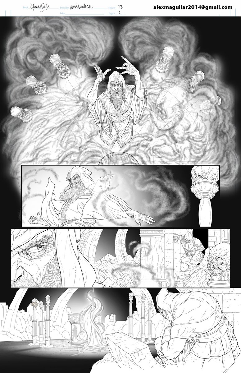 alexthefool's tweet photo. @DynamiteComics my Queen Sonja #22 Sequential pencil page samples @TheRealRedSonja @CBCebulski https://t.co/6x4WiEZRoU