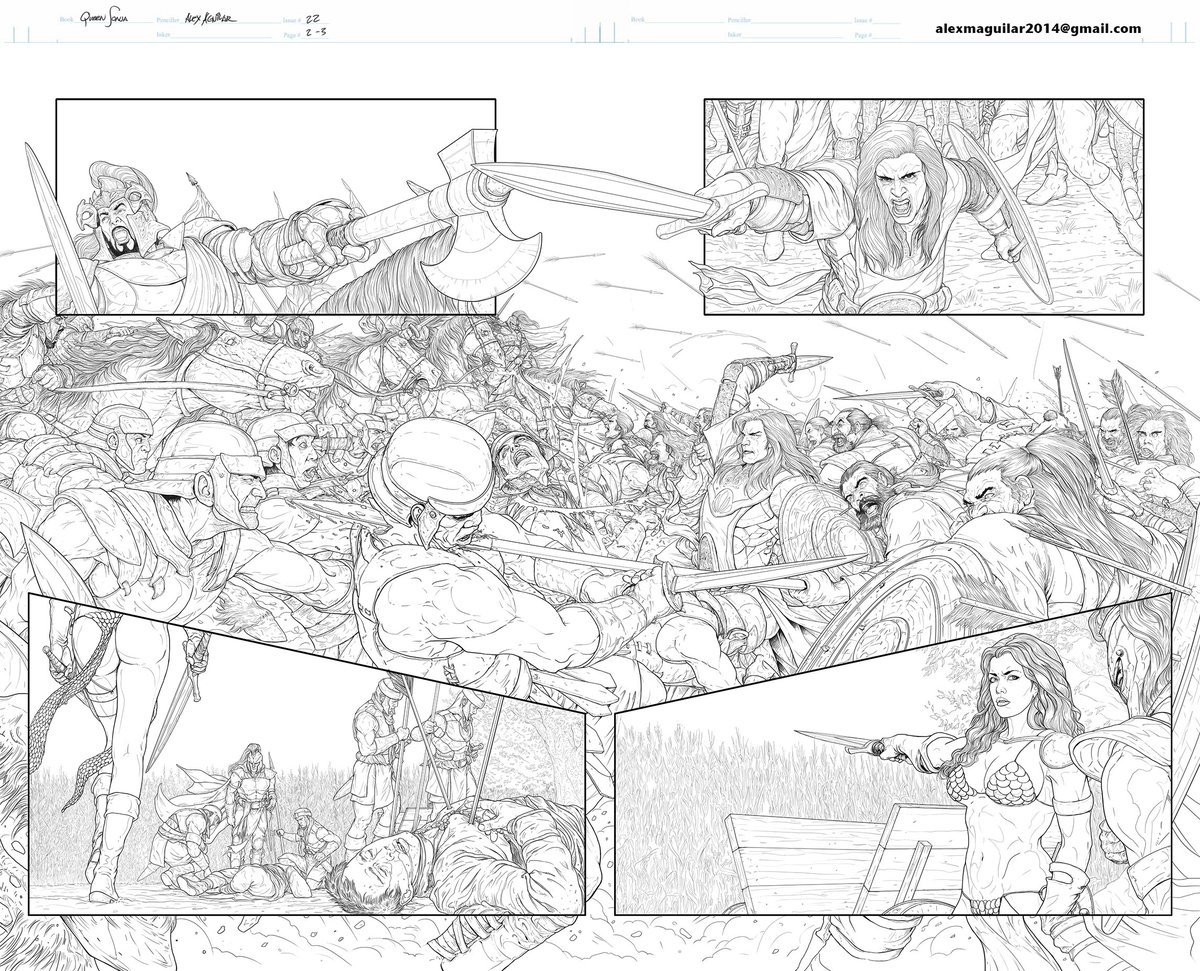 alexthefool's tweet photo. @DynamiteComics my Queen Sonja #22 Sequential pencil page samples @TheRealRedSonja @CBCebulski https://t.co/6x4WiEZRoU