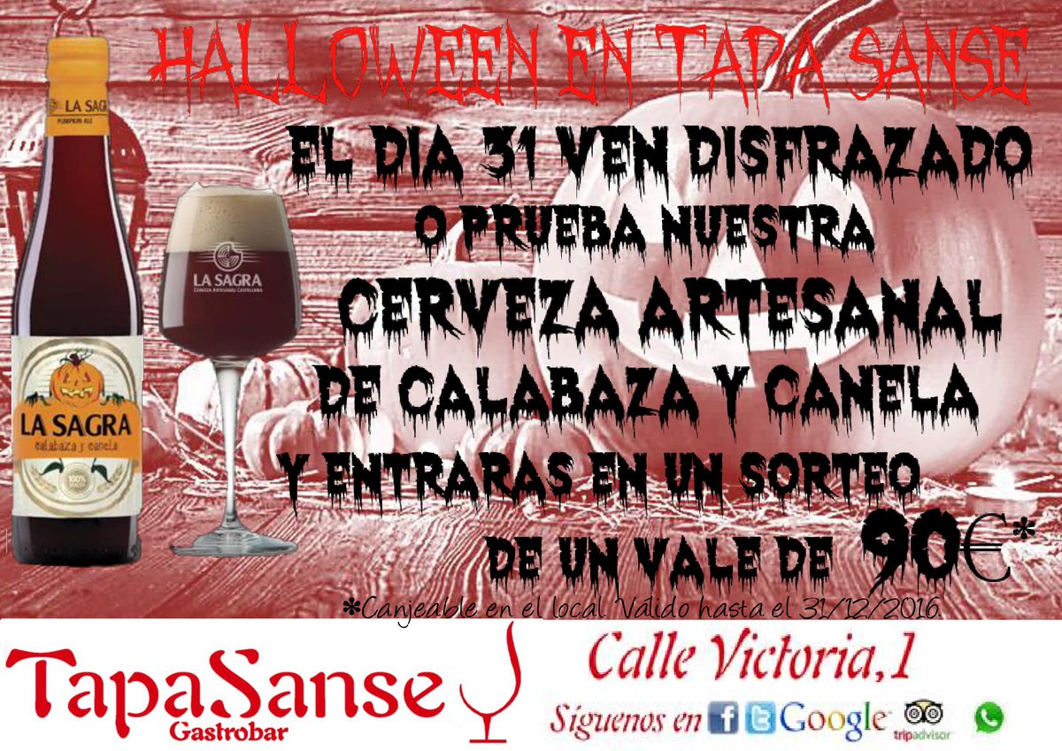 tapasansegastro's tweet photo. Se acerca #halloween y en @tapasansegastro ya estamos preparados. Este finde caña + tapa 2,50€. Y si vienes disfrazado puedes ganar 90€!!! https://t.co/BjADn9QDGG