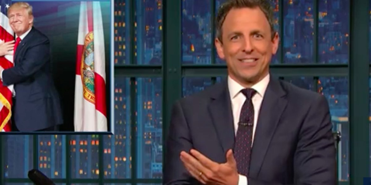 HuffPost's tweet photo. Seth Meyers perfectly explains how Donald Trump has ruined the GOP https://t.co/XsDymKuc7b https://t.co/2la579z18Q