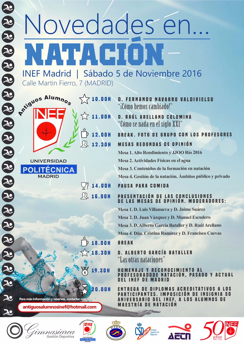 coplefmadrid's tweet photo. Conoce todas las Novedades en #Natación en este interesantísimo evento, el 5 de Noviembre en la @fccafydUPM. https://t.co/CNeerRu7bV https://t.co/LYa3BwCOy9