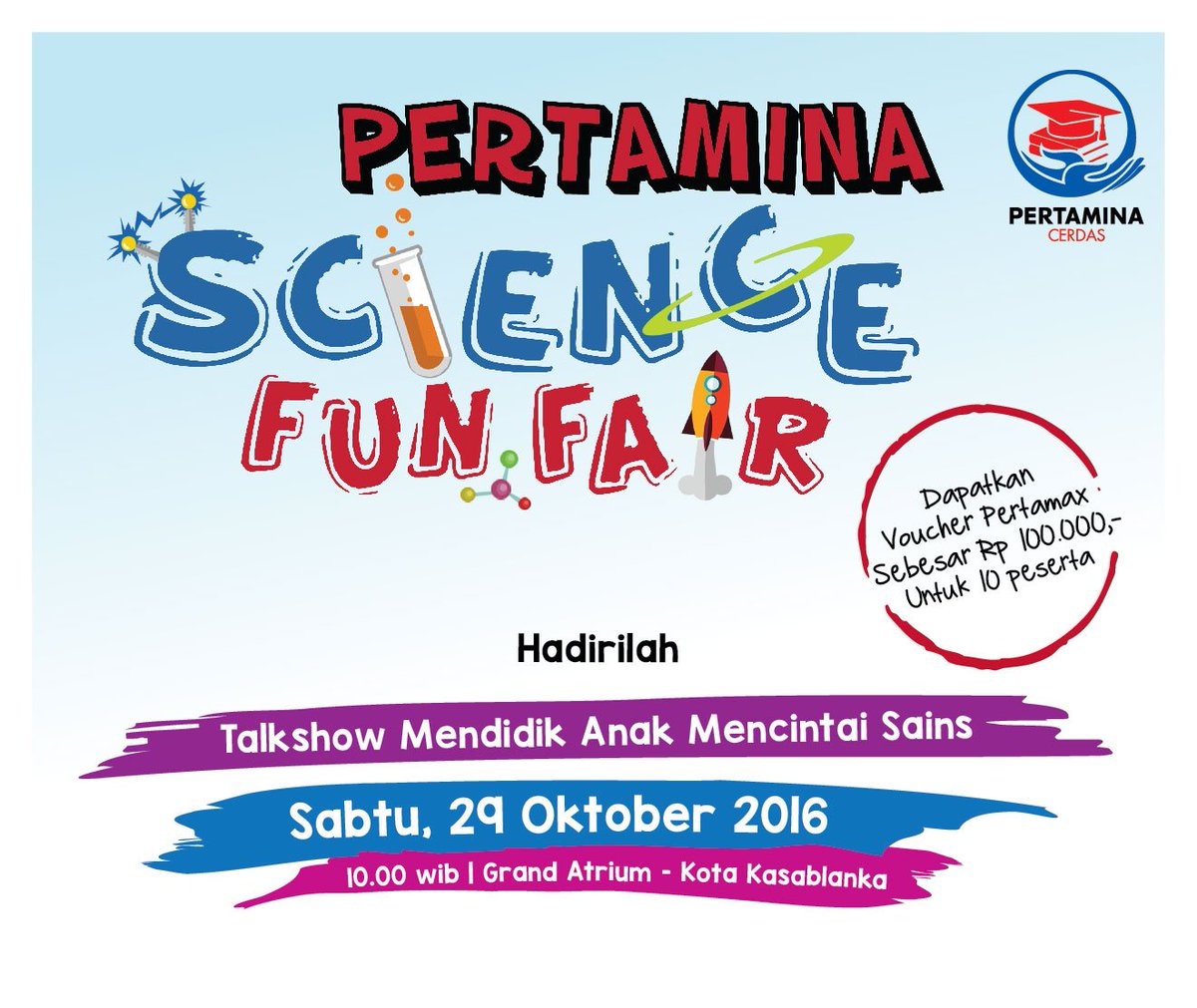 SINDOnews's tweet photo. Mau tau banyak tentang "Science" datang aja ke #PertaminaScienceFunFair @kotakasablanka 29 Okt ada wahana Robotik, belajar & bermain Sains. https://t.co/0rdbbwMfsw
