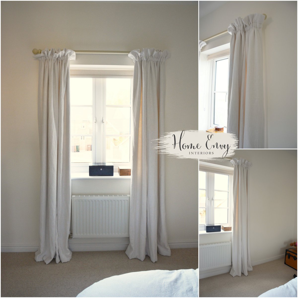 Gorgeous @linenfabrics Bianco Pure White linen on our latest #bespoke #ruffletop #cottagepleat #interlined #curtains homeenvyinteriors.com