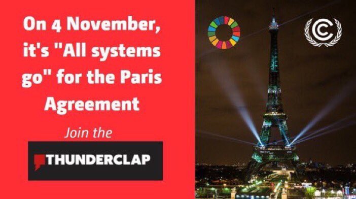 UNFCCC's tweet photo. The #ParisAgreement entry into force Thunderclap now reaches 28 million people https://t.co/W0FbpSUUGh We're aiming at 50 million by 4 Nov https://t.co/Peo38epq2x