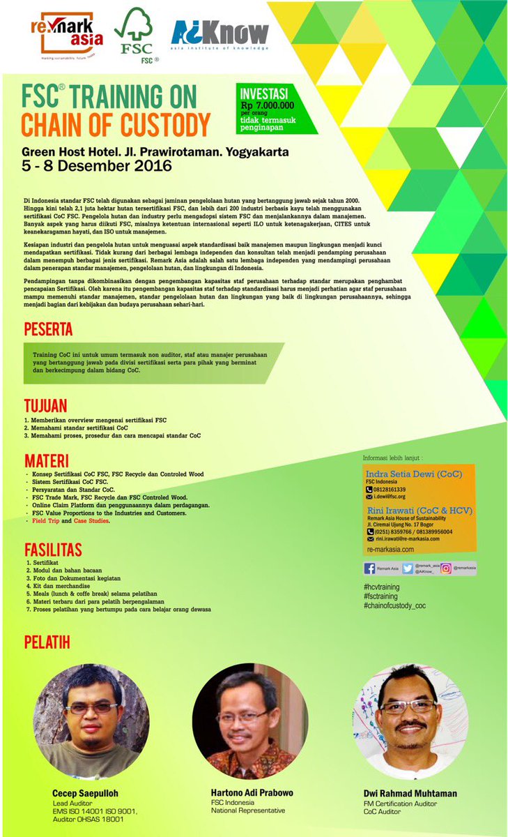 AiKnow_'s tweet photo. Mari daftarkan segera untuk ikut #HCVTraining dan #CoCTraining by @AiKnow_ dan @FSC_IC @sertifikasiFSC https://t.co/OBjDulCVIx