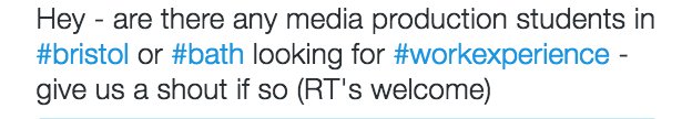 NickNDTech's tweet image. Media production students in #bristol or #bath seeking #workexperience?
buff.ly/2eJba8R
Via @JayZedBee
Via @kattyfox
#NDTechUK