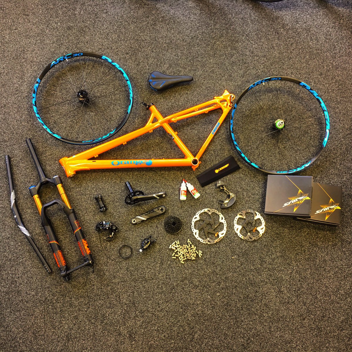 Benmooreracing's tweet photo. And so it begins. #projectcrush @orangebikes https://t.co/Y5z0PA243E