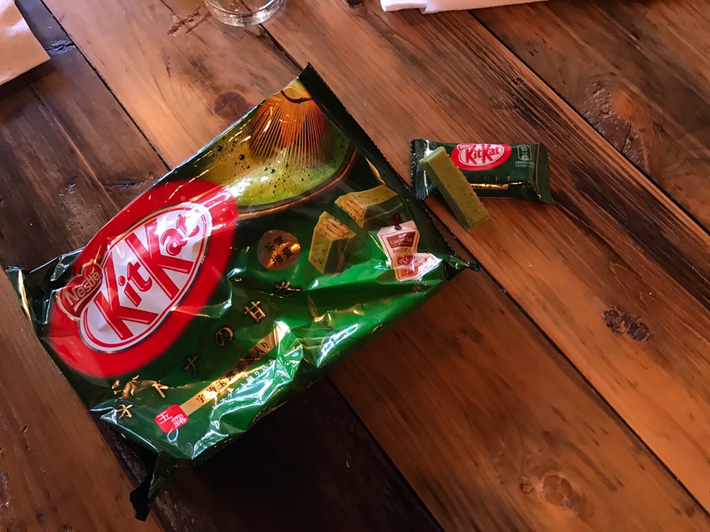 LotusFarm2Table's tweet photo. celebrate #nationalchocolateday with this Japanese treat - #greentea kit kat! Happy Halloween from Lotus all weekend https://t.co/Hh1qscjhBF