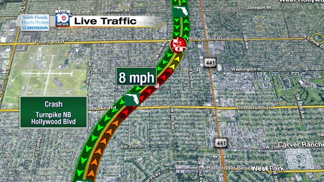 Crash on Turnpike NB at Hollywood Blvd #traffic https://t.co/6wyMnFoSm8