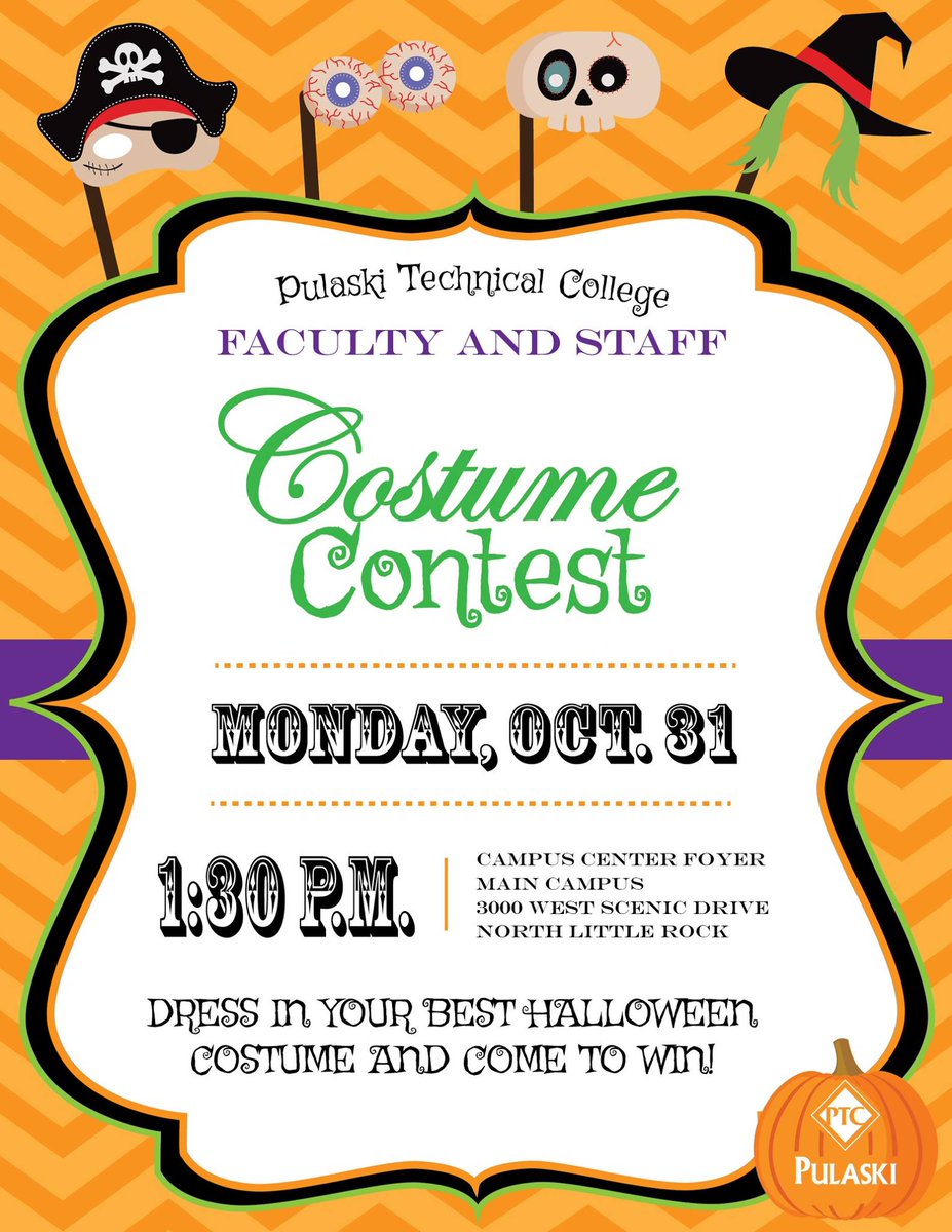 pulaskitech's tweet image. Do you have a great costume idea? If so, enter our costume contest on Oct 31. See flyer for details. #pulaskitech