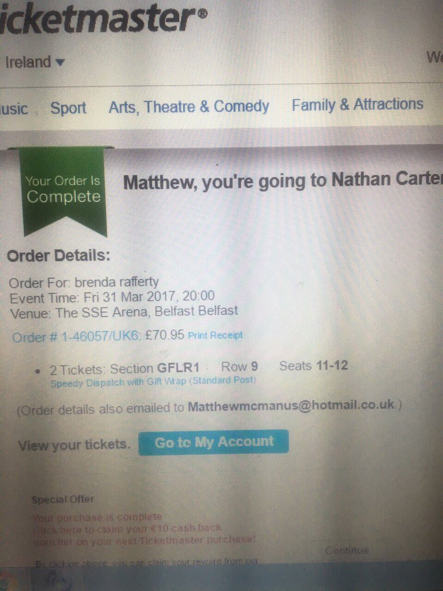 Brenda919's tweet photo. Tickets got @iamNATHANCARTER  #3arena #Dublin #ssearena #Belfast #hehasmespoilt https://t.co/yDc0UKYXlb
