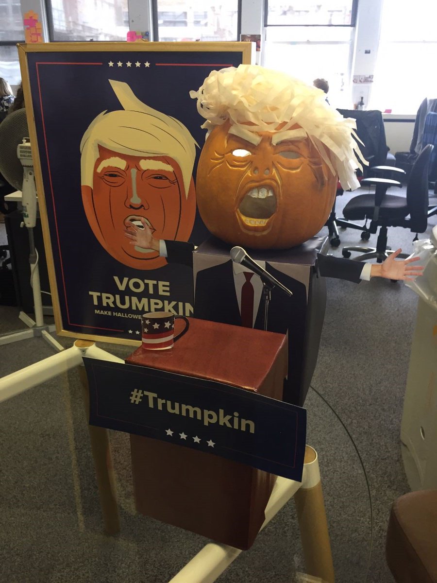 saatchiuk's tweet image. Meet #Trumpkin - the new addition to the @saatchilondon family and winner of our pumpkin carving competition. #saatchilondon
