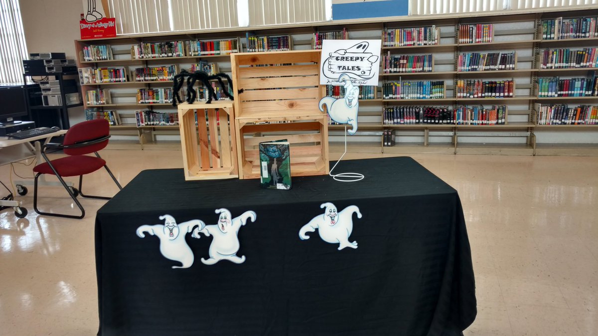 TomlinMSLibrary's tweet image. It looks like our &quot;Creepy Tales&quot; display is a hit.