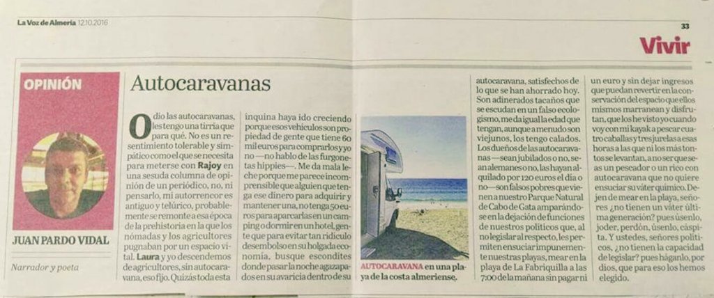No se puede insultar así, eso no es periodismo ni es opinión. Exigimos una disculpa pública de <a href="/lavozdealmeria/">La Voz de Almería</a> al colectivo autocaravanista