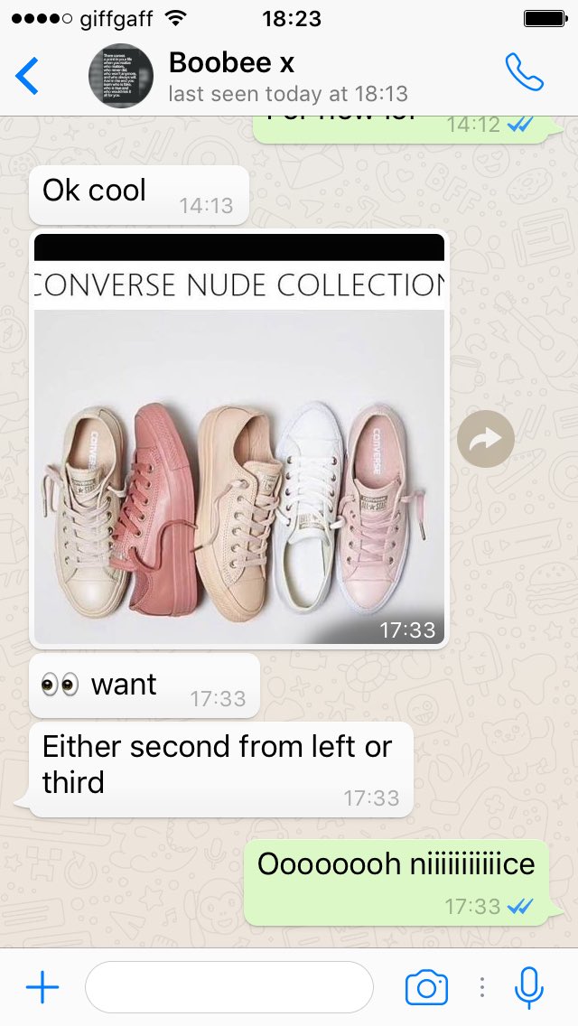 Benjakev's tweet photo. @Lulu_lobster jus sent me this watsapp of @Converse #nude check out my reply @OfficeShoes #Converse #office #kicks #topBF #Bae https://t.co/YHeDjic7sn