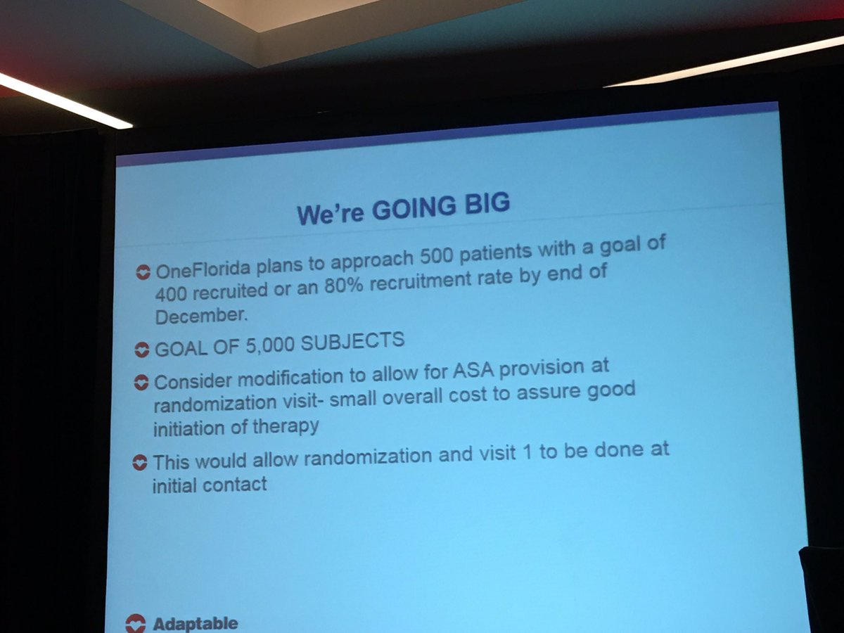 One Florida aiming to go big <a href="/ADAPTABLEstudy/">ADAPTABLE Study</a> <a href="/PCORnetwork/">PCORnetwork</a> #pragmatictrials #aspirindose