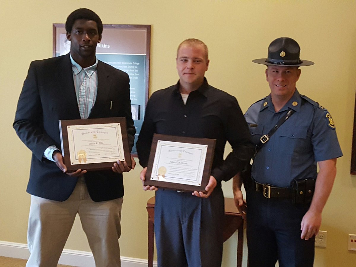 WestminsterMO's tweet image. Westminster SR Jacob Ellis and Adam Brunk received the Honorary Trooper Award today from the State Highway Patrol. Congrats to both heroes!
