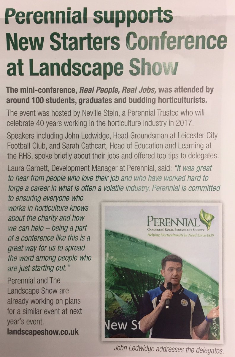 LandscapeEvent's tweet photo. Great to see a lovely piece about #Landscape2016 New Starters Conference in the @PerennialGRBS Newsletter! https://t.co/wtT8gKpjAW