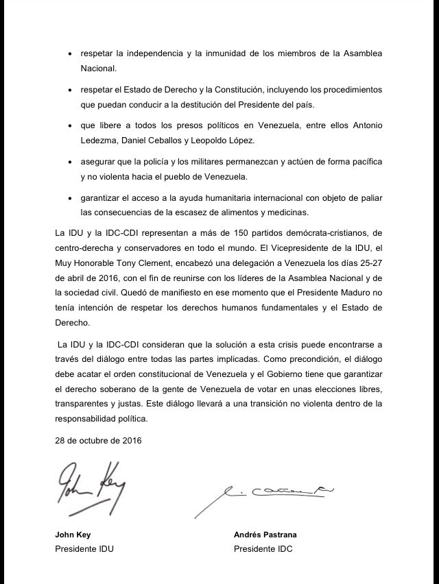 PRSC_RRII's tweet photo. Histórica primera declaración conjunta entre la IDC e @IDU_Secretariat las dos internacionales que integramos. Unidos en apoyo a Venezuela https://t.co/vwSXQ6CLAW