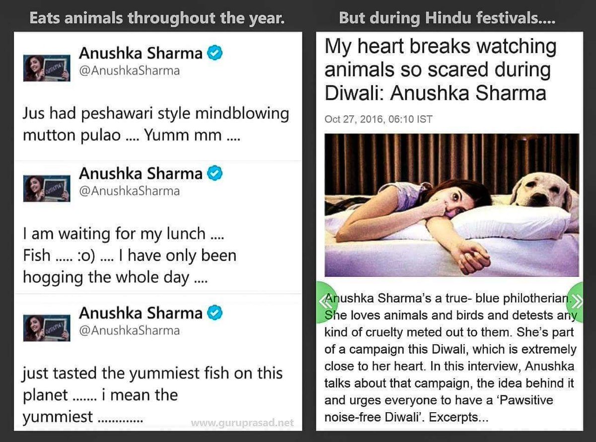 sdeo76's tweet photo. @AnushkaSharma A big Hippocrates. She eat animals, but campaign #PAWsitive. She is suffering from dawal mentality! https://t.co/Bbv7AQi3CH