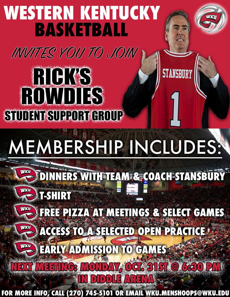 Lots of perks to joining Rick's Rowdies. Next opportunity to join is our next meeting this upcoming Monday, October 31st at 6:30 in Diddle.