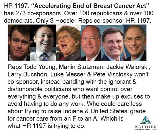 WaltherCancerIn's tweet image. .@ToddYoungIN @RepStutzman @RepWalorski @RepLukeMesser @RepLarryBucshon @RepVisclosky won't co-sponsor HR 1197, the "End Breast Cancer Act."