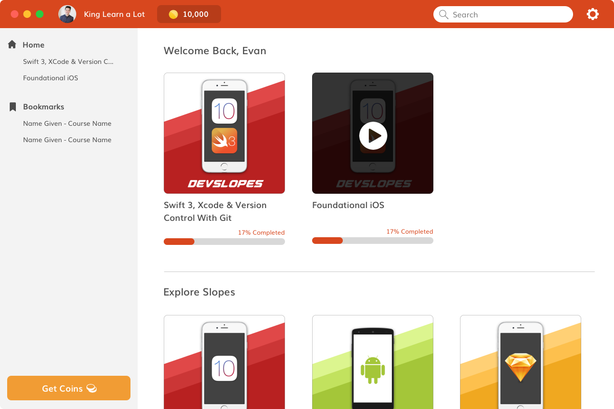 markwahlbeck's tweet image. Sneak Peak - The "Home Screen" for #Devslopes upcoming desktop App!

#devslopesapp #learntocode
