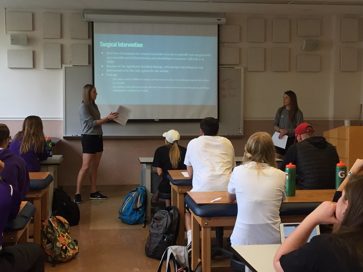 KStateATA's tweet photo. AT Students (who are also matching) @ksumetz and @KProc20 presenting over a surgical protocol for a Hip Microfracture #KStateATA #AT https://t.co/Mcj9BeEq4r