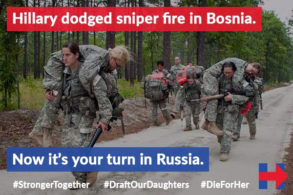 silencedmajor's tweet photo. #draftOurDaughters #warmonger #clinton https://t.co/ileT8qxg9L