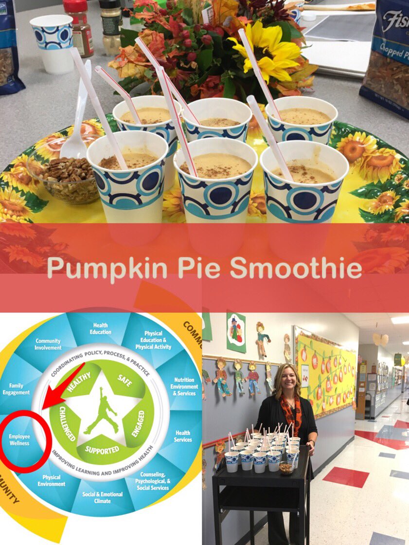 Employee wellness is 1 of the 10 components of WSCC model Today our staff got a healthy pumpkin pie smoothie to support employee wellness.