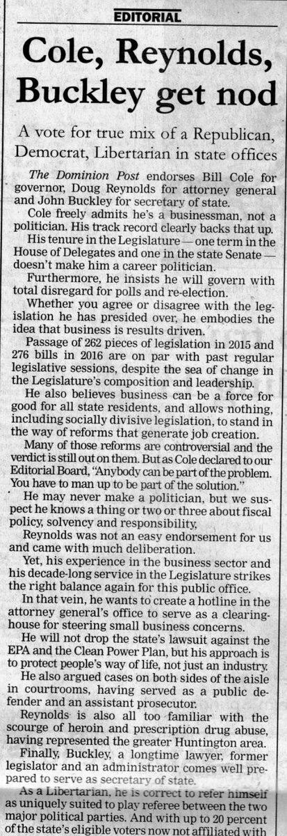 dougreynolds16's tweet photo. Honored to have @DominionPostWV endorsement! Thanks for all your support! As your AG, I promise to represent YOU! #AGDoug #wvpol https://t.co/i0CPQtKySd