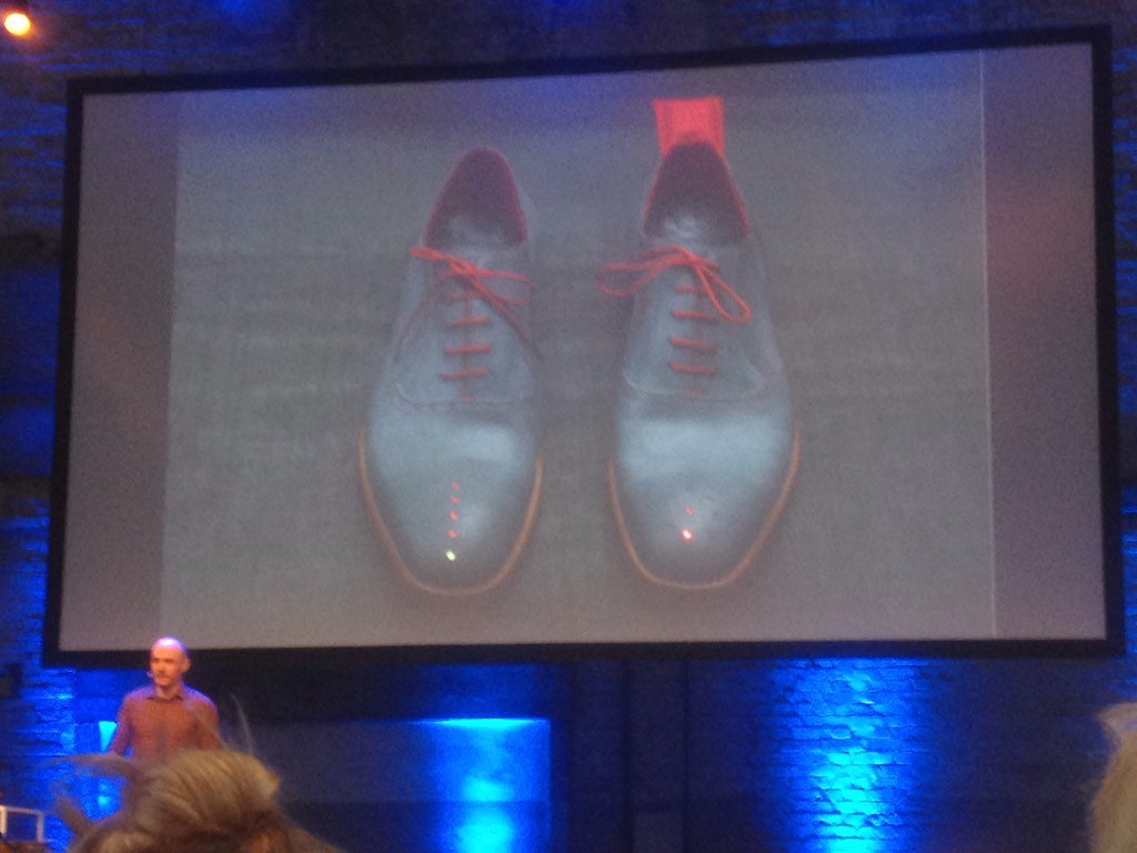 Marielerenard's tweet photo. No smartphone needed anymore: these gps shoes point to home and show your progression @dominicwilcox #SDGC16 https://t.co/f5UWBiyb8V