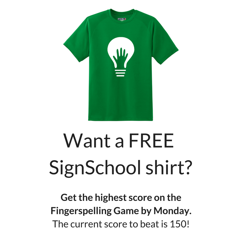 SignSchoolASL's tweet photo. Want a FREE SignSchool shirt? Get started with the Fingerspelling Challenge by signing in and going to https://t.co/KDBb4XHXQx https://t.co/fkHL55xLj0