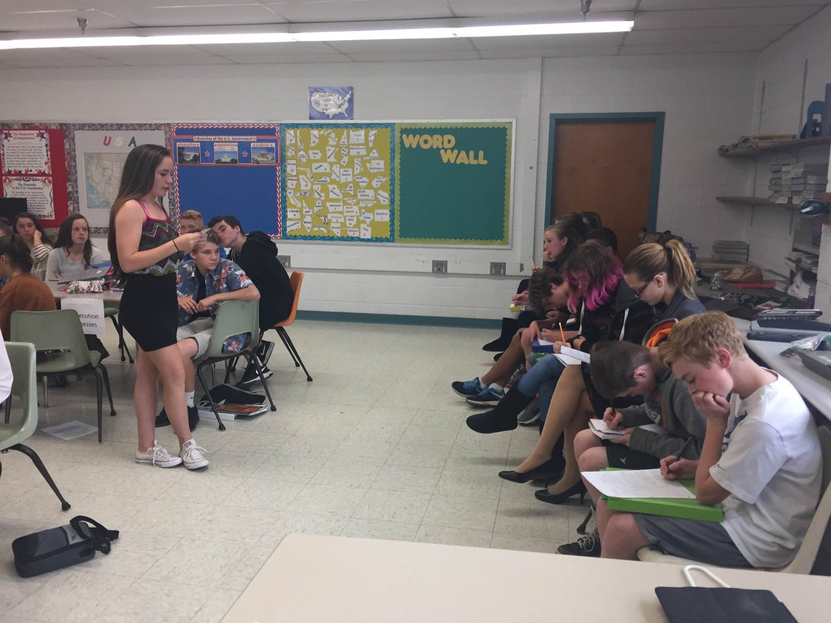 Lawyers, witnesses, and jury all hard at work in the Boston Massacre mock trial.