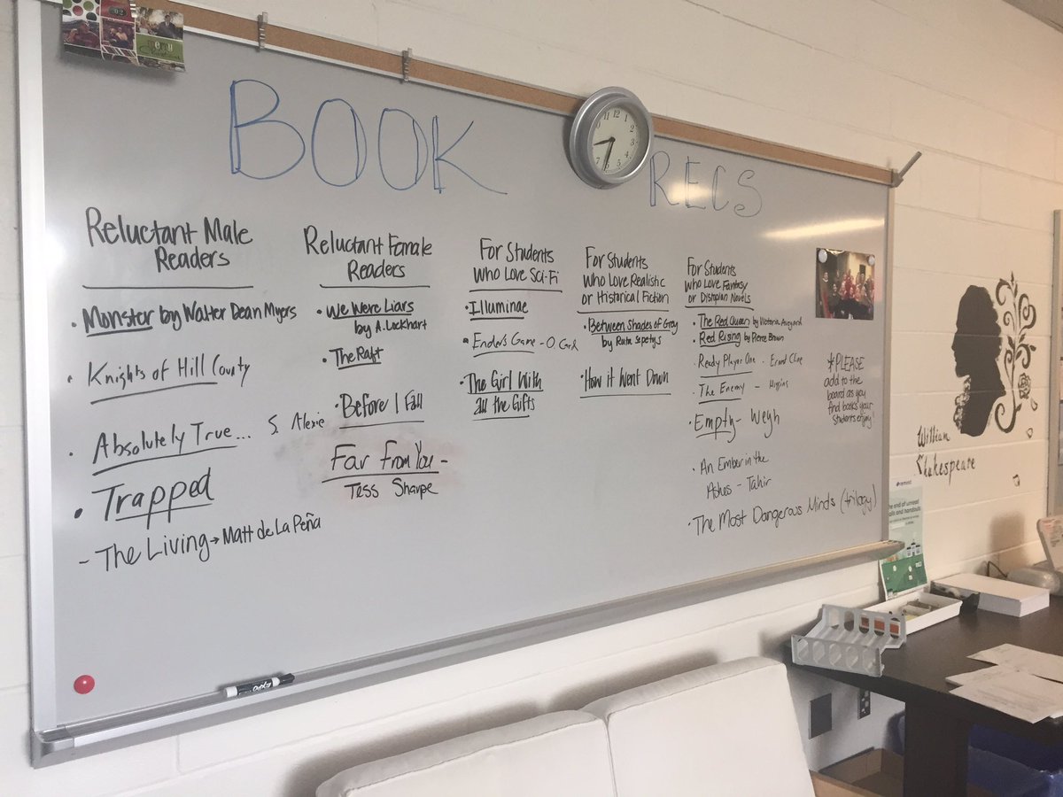 Secret behind the scenes look at the BWHS English workroom. There are some great reads on that board! What else would you recommend?