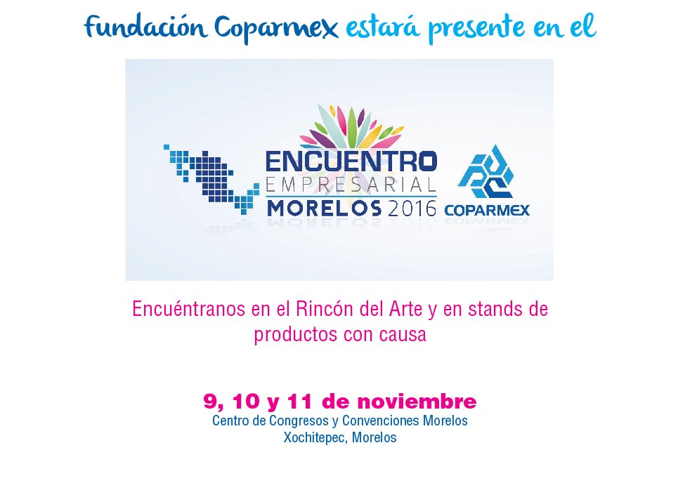 FundCoparmex's tweet photo. Estamos entusiasmados de participar en el #EE2016
@Coparmex https://t.co/qYD58Q7AGG