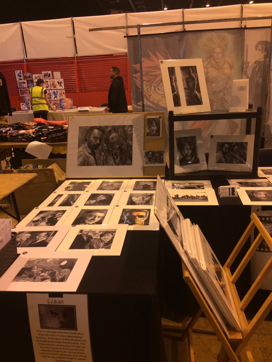sampf3's tweet photo. Stall set up for tomorrow's #cfcc2016 at the #Cardiff MotorPoint arena #newrelease #cjbart @MvG180 signed prints π―also available https://t.co/V1iIXgqzX9