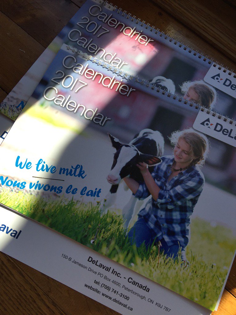 DeLavalCanada's tweet photo. It's arrived! Our 2017 calendar #welivemilk it's a beauty! @DeLavalUS @NorwellDairy @DMDPicard @DABielaskie https://t.co/oEa5rfg6Qu