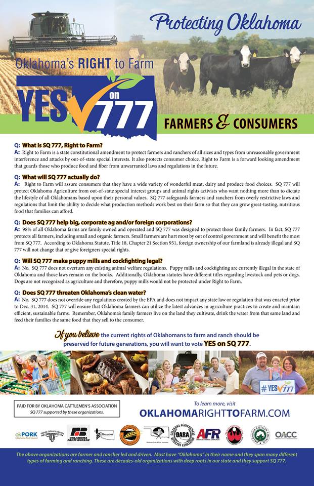 OKCattlemen's tweet photo. Let's protect Oklahoma #farmers and #ranchers.  @YesOn777 https://t.co/mayPwqVTCm