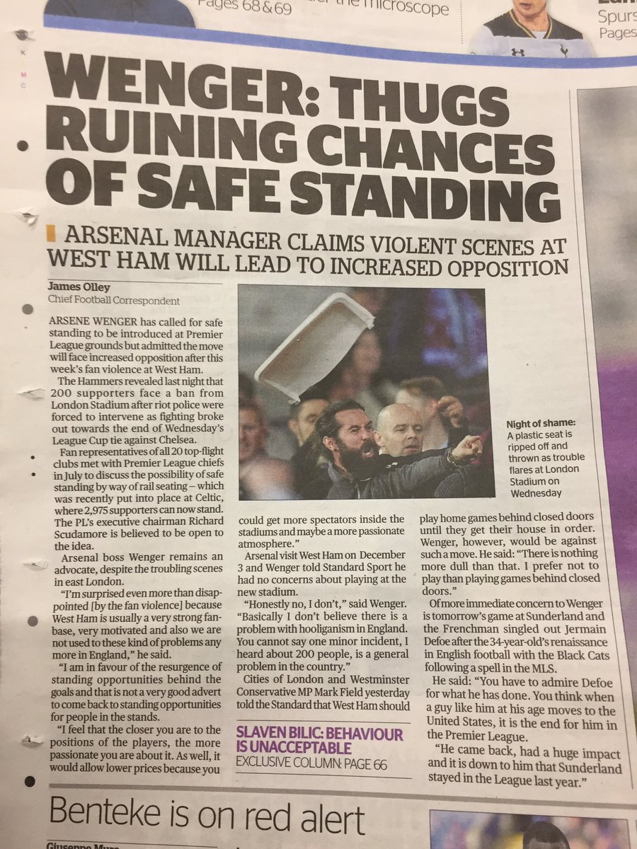 ClockEndToStand's tweet photo. Wenger backing safe standing in stadiums. #ClockEndToStand https://t.co/xB1pp6k0Ad