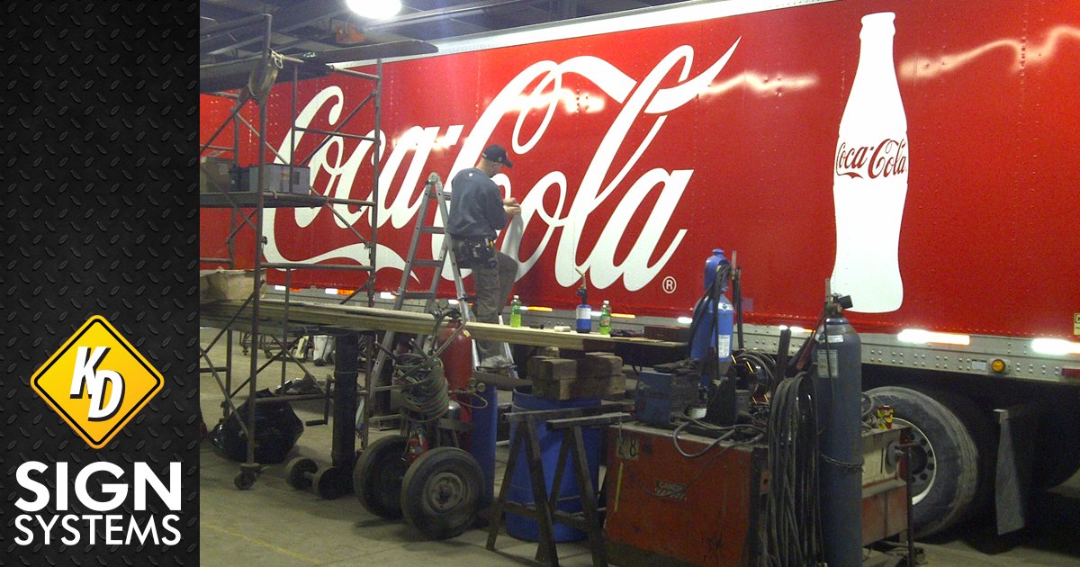 KdSigns's tweet image. 53 feet of #wrapped #goodness! #cocacola trailer wrap. Print and installation by KD Sign Systems.