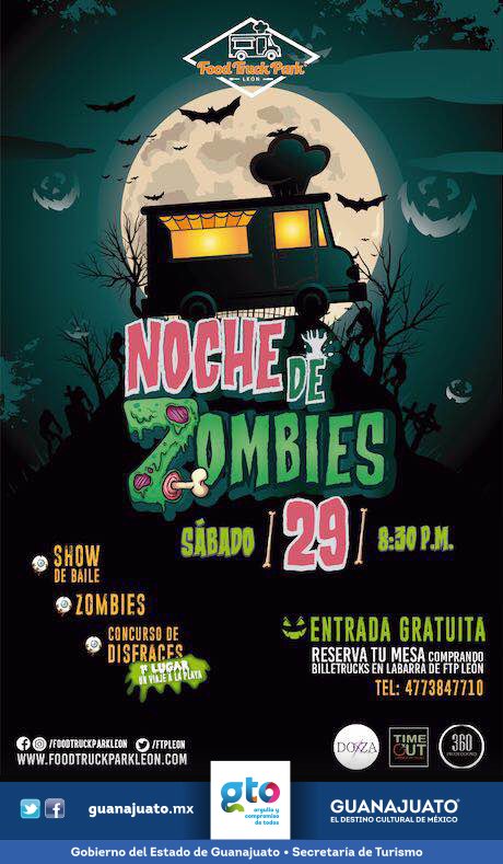 guanajuato's tweet photo. ¡Noches de Zombies! Hoy a las 8:30 pm con @FTPLeon. ¡Show de baile, zombies, concurso de disfraces y más! @ferolivera09 https://t.co/DBjG9gUQCC